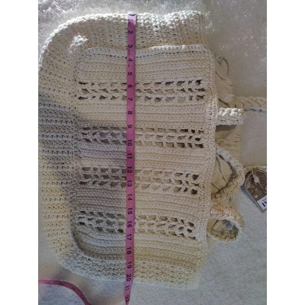 Crochet Cream & Red Large Handmade Vacation Beach Tote Bag W‎ Cute Crabs
